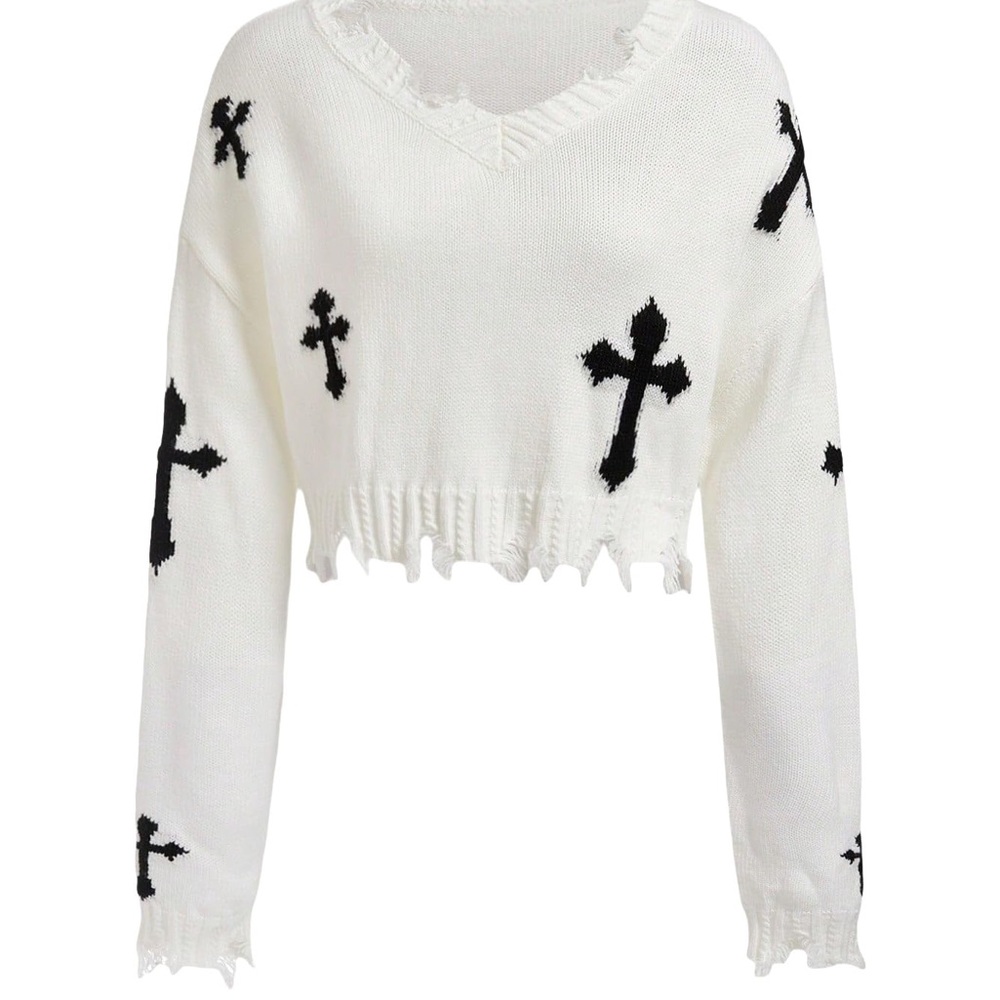 Edgy Black and White V-Neck Sweater
